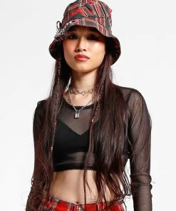 Trippnyc.com BONDAGE BUCKET HAT BLACK PLAID Women