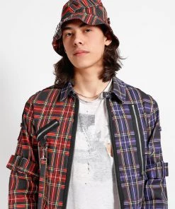 Trippnyc.com BONDAGE BUCKET HAT BLACK PLAID Women