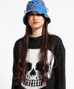 Trippnyc.com Women BONDAGE BUCKET HAT BLUE PLAID