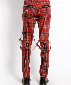 Trippnyc.com CLASSIC SLIM LEG BONDAGE PANT RED PLAID Women