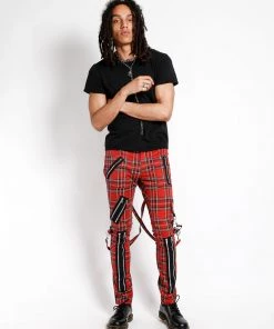 Trippnyc.com CLASSIC SLIM LEG BONDAGE PANT RED PLAID Women