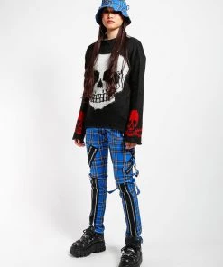 Trippnyc.com CLASSIC SLIM LEG BONDAGE PANT BLUE PLAID