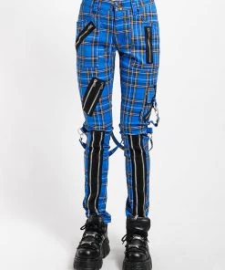 Trippnyc.com CLASSIC SLIM LEG BONDAGE PANT BLUE PLAID