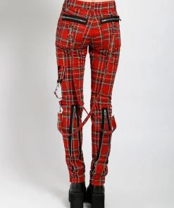 Trippnyc.com CLASSIC SLIM LEG BONDAGE PANT RED PLAID Women