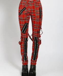 Trippnyc.com CLASSIC SLIM LEG BONDAGE PANT RED PLAID Women