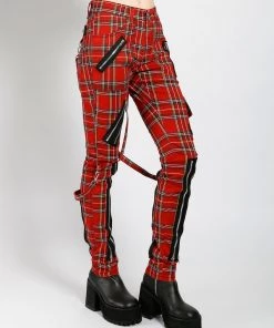 Trippnyc.com CLASSIC SLIM LEG BONDAGE PANT RED PLAID Women