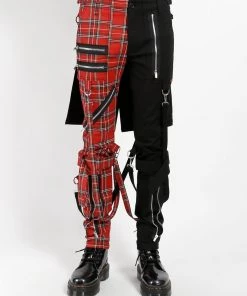 Trippnyc.com Women SPLIT LEG BUMFLAP PANT RED PLAID