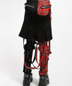 Trippnyc.com Women SPLIT LEG BUMFLAP PANT RED PLAID