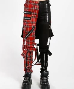 Trippnyc.com Women SPLIT LEG BUMFLAP PANT RED PLAID