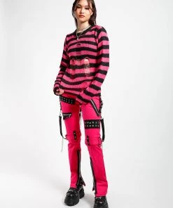 Trippnyc.com Women STUDDED BONDAGE PANT PINK