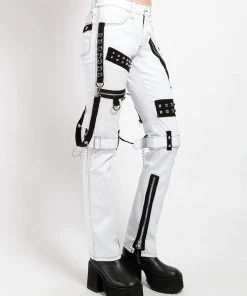 Trippnyc.com STUDDED BONDAGE PANT WHITE Women