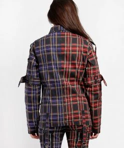 Trippnyc.com Women SPLIT PUNK JACKET BLACK/PURPLE PLAID
