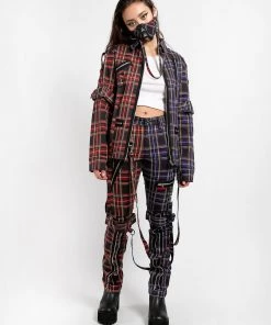 Trippnyc.com Women SPLIT PUNK JACKET BLACK/PURPLE PLAID