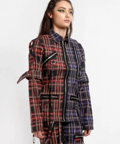 Trippnyc.com Women SPLIT PUNK JACKET BLACK/PURPLE PLAID
