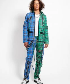Trippnyc.com Women SPLIT PUNK JACKET BLUE/GREEN PLAID