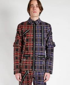 Trippnyc.com Women SPLIT PUNK JACKET BLACK/PURPLE PLAID