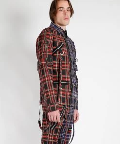 Trippnyc.com Women SPLIT PUNK JACKET BLACK/PURPLE PLAID