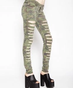 Trippnyc.com Women RIPPED CAMO SKINNY