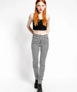 Trippnyc.com Women HOUNDSTOOTH HIGH WAIST T-BACK JEAN