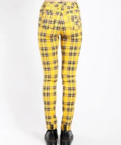 Trippnyc.com HIGH WAIST T-BACK JEAN YELLOW PLAID