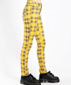 Trippnyc.com HIGH WAIST T-BACK JEAN YELLOW PLAID