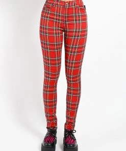 Trippnyc.com HIGH WAIST T-BACK JEAN RED PLAID Women