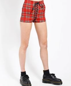 Trippnyc.com Women HIGH WAIST CORSET SHORT RED PLAID