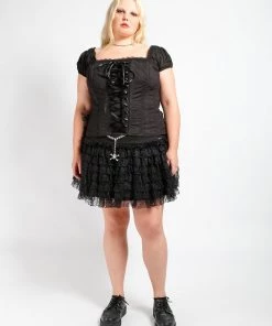 Trippnyc.com CURVE CAP SLEEVE SKULL EMBROIDERY CORSET