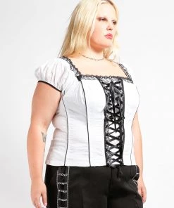 Trippnyc.com Women CURVE CAP SLEEVE SKULL EMBROIDERY CORSET