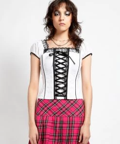 Trippnyc.com Women CAP SLEEVE SKULL EMBROIDERY CORSET