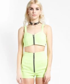 Trippnyc.com NEON LIME EXTRA CROP TOP Women