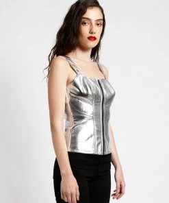 Trippnyc.com Women METALLIC ZIP CORSET