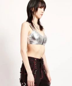 Trippnyc.com METALLIC EXTRA CROP TOP Women