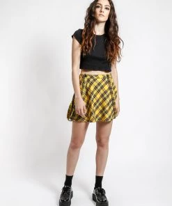 Trippnyc.com SUSPENDER SKIRT YELLOW PLAID Women
